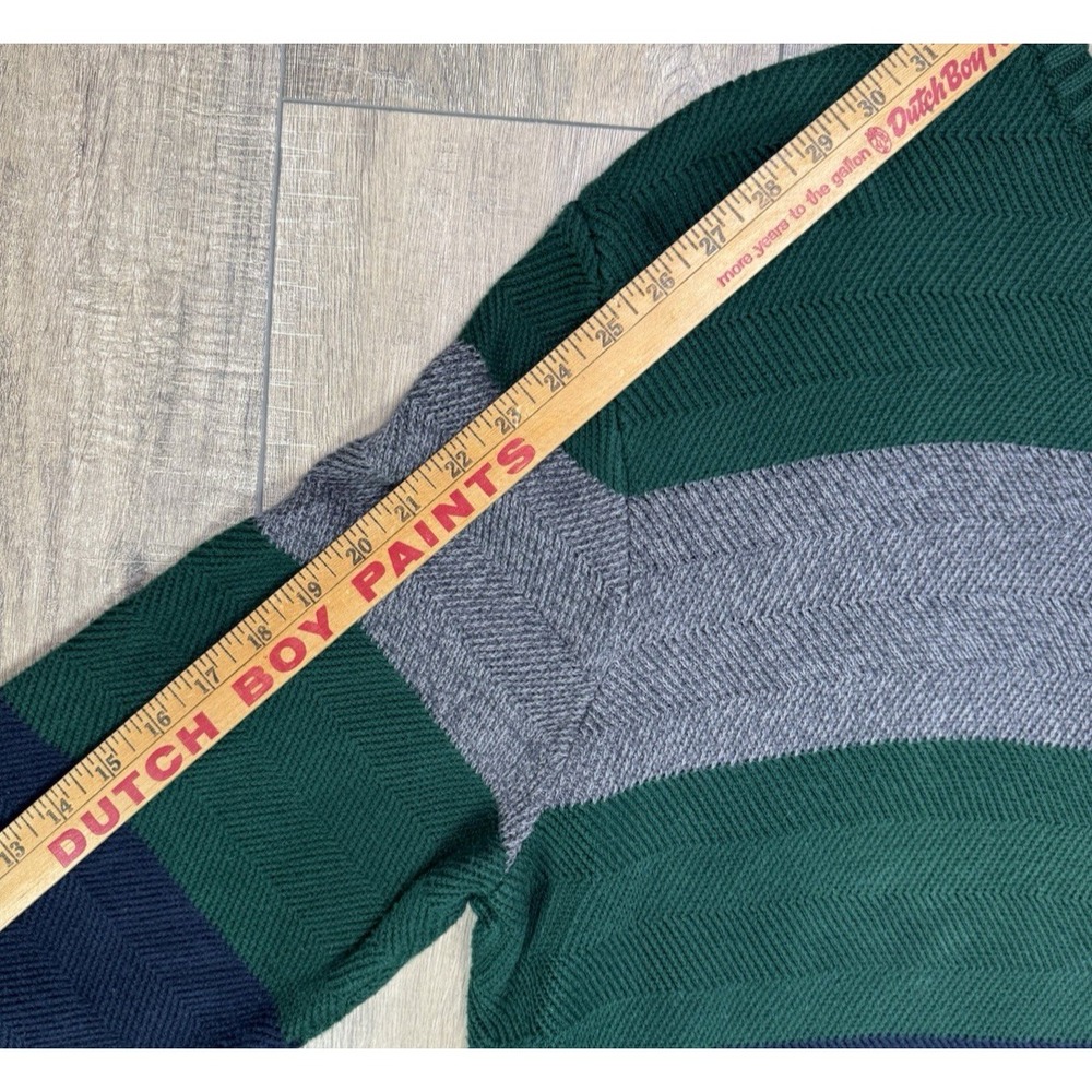 Vintage Chaps Ralph Lauren Rugby Sweater Green Gray Striped Men’s Large Crest - Picture 11 of 12